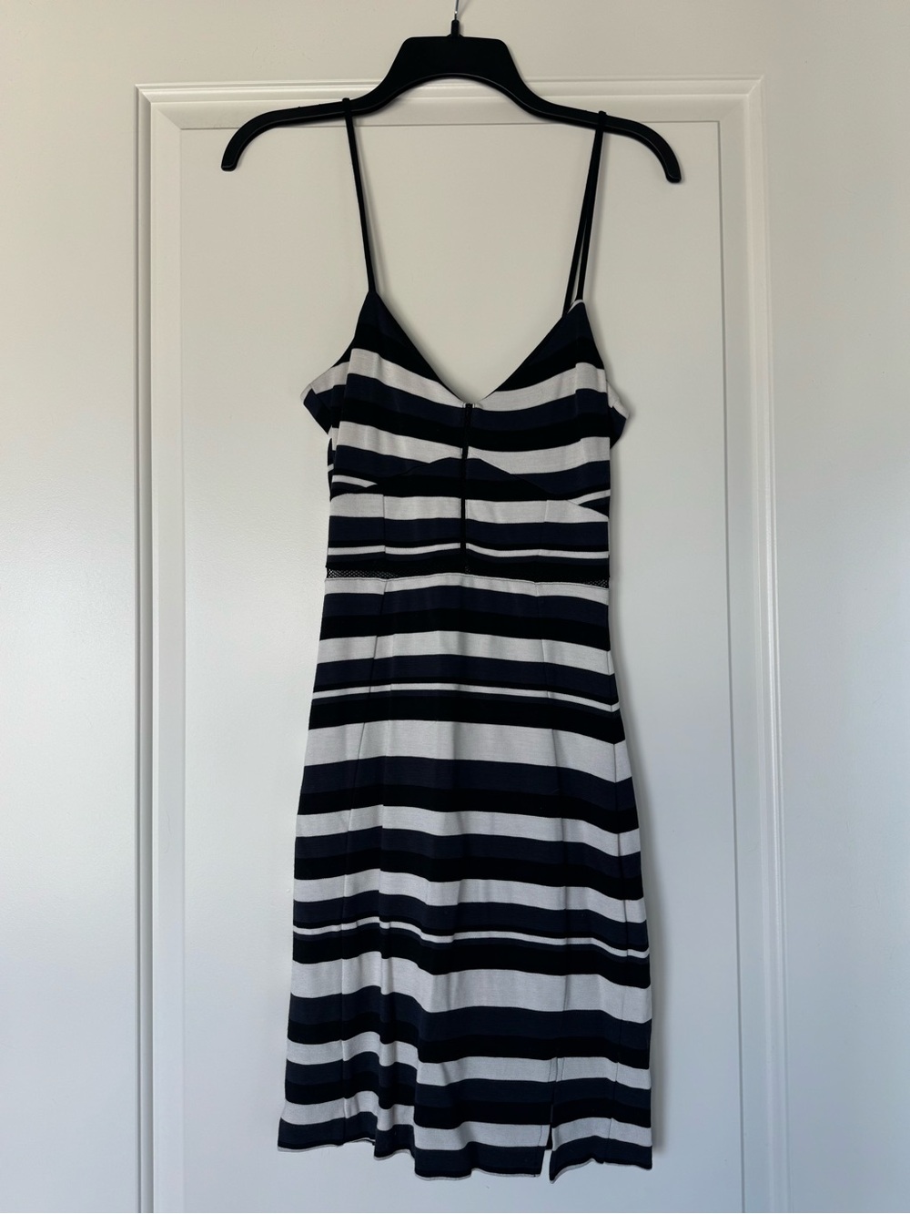 French Connection Black/White/Navy Striped Spaghetti Strap Mini Dress